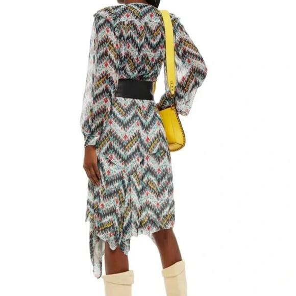 ISABEL MARANT ÉTOILE Enna Silk Chiffon Asymmetrical Dress Size XS White Black - Picture 2 of 16